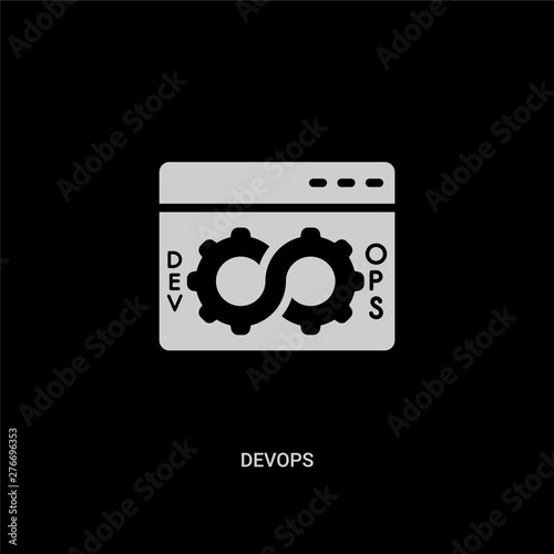 white devops vector icon on black background. modern flat devops from technology concept vector sign symbol can be use for web, mobile and logo.