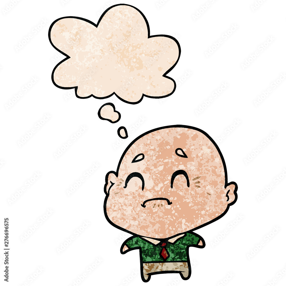 cartoon old man and thought bubble in grunge texture pattern style