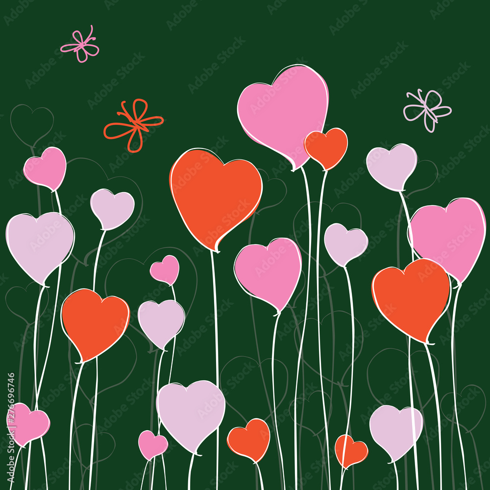 Vector image of growthing stylized floral hearts