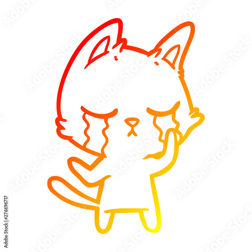 warm gradient line drawing crying cartoon cat