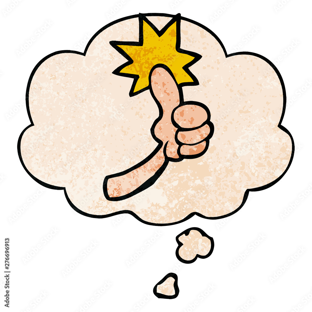 cartoon thumbs up sign and thought bubble in grunge texture pattern style cartoon thumbs up sign and thought bubble in grunge texture pattern style
