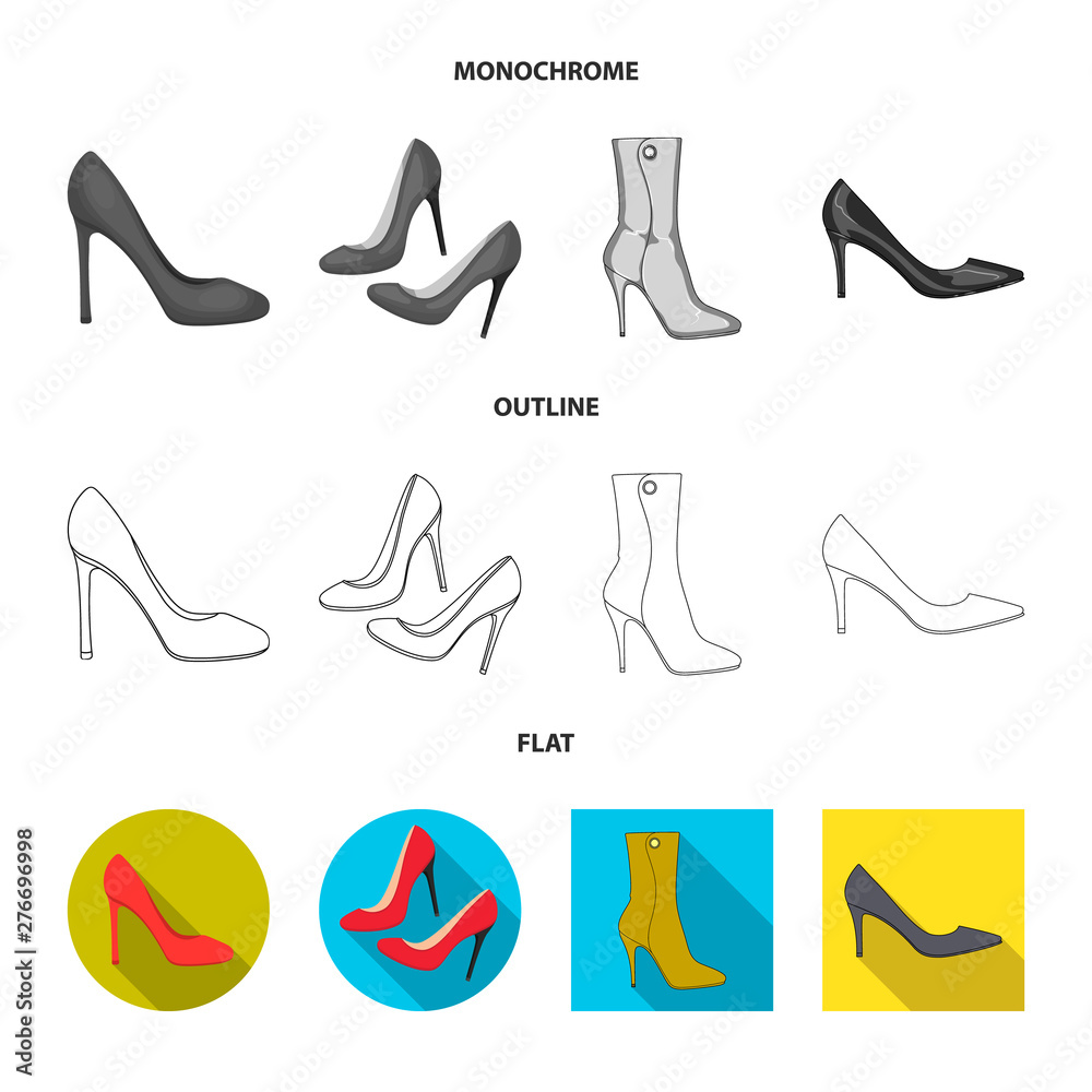 Vector illustration of heel and high icon. Collection of heel and stiletto stock vector illustration. Vector illustration of heel and high icon. Collection of heel and stiletto stock vector illustration.