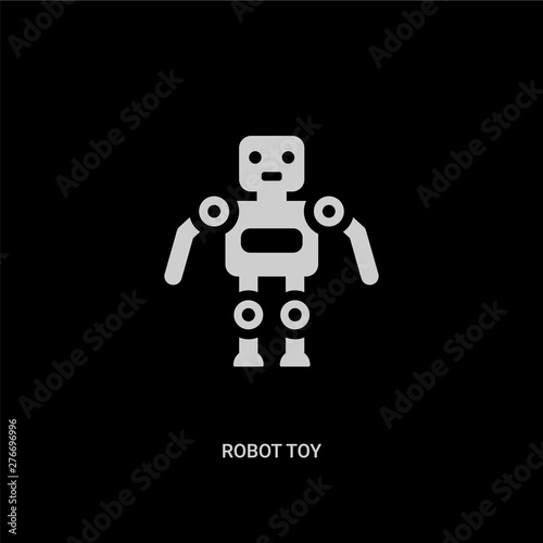 white robot toy vector icon on black background. modern flat robot toy from toys concept vector sign symbol can be use for web, mobile and logo.