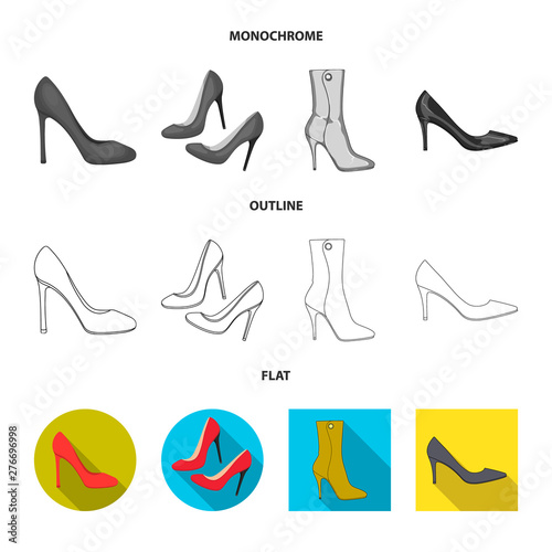 Vector illustration of heel and high icon. Collection of heel and stiletto stock vector illustration.