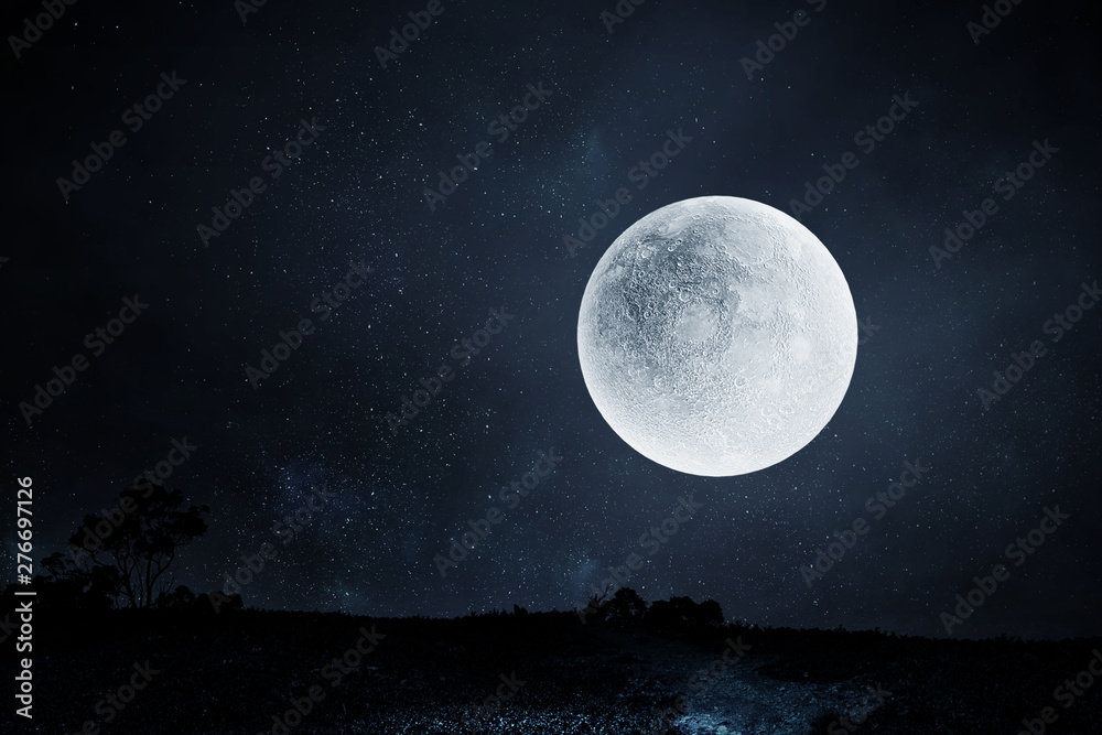 Full moon night sky background - obrazy, fototapety, plakaty 