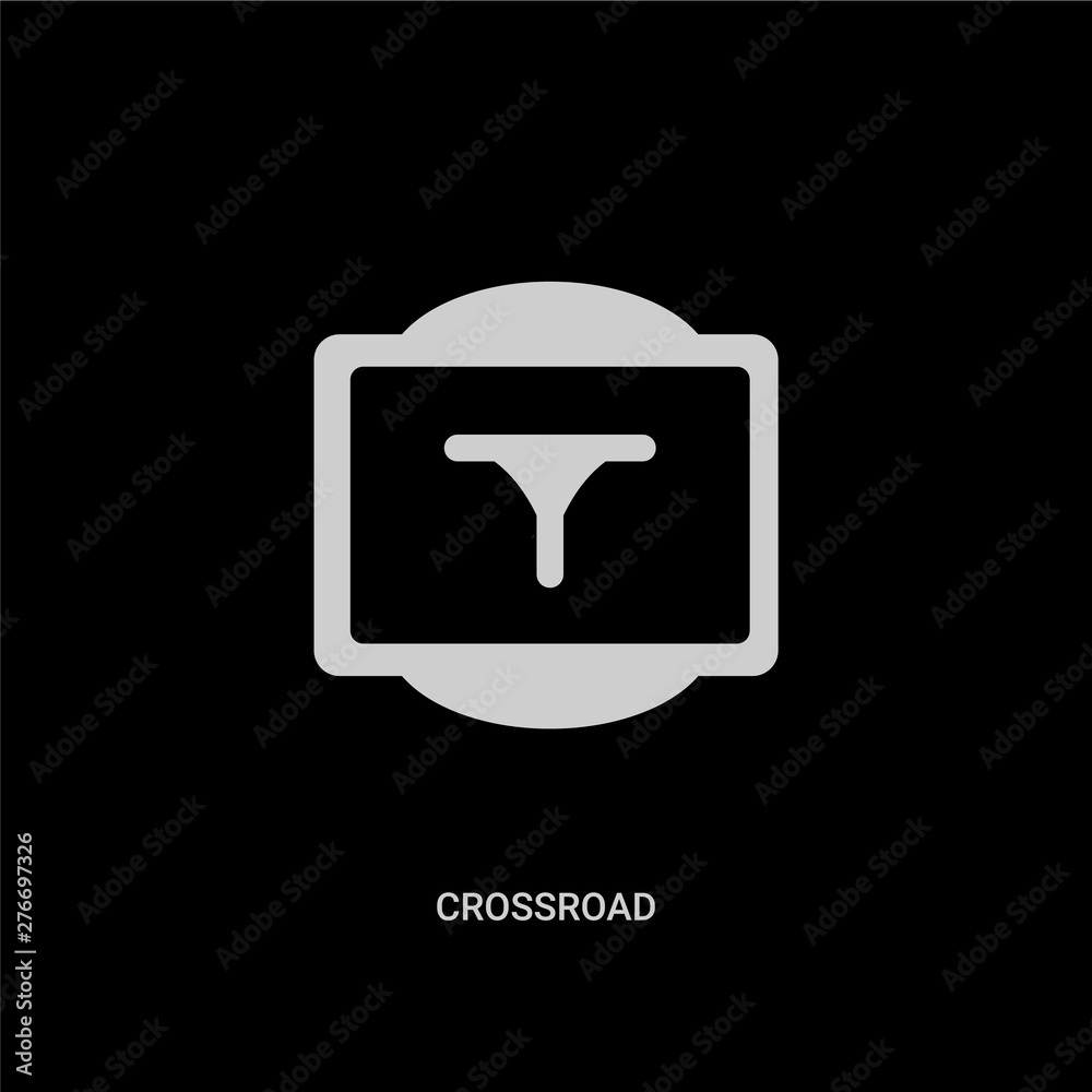 white crossroad vector icon on black background. modern flat crossroad from traffic signs concept vector sign symbol can be use for web, mobile and logo. white crossroad vector icon on black background. modern flat crossroad from traffic signs concept vector sign symbol can be use for web, mobile and logo.