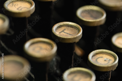 A Macro image of a vintage typewriter Keyboard.