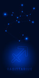 Constellation Sagittarius. Bright glowing stars with the name and sign on a blue background night lighting. Star map Vector.