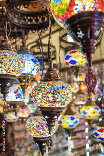 Variety of colorful turkey glass lamps for sale in Cappadocia  Turkey.