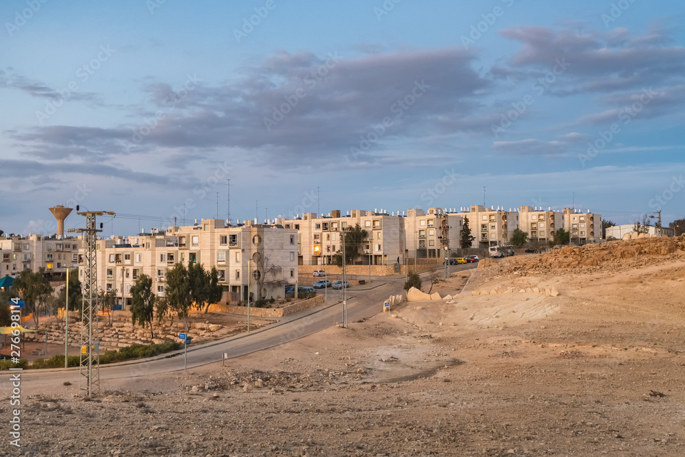 Mitzpe Ramon town at dusk in Negev Desert, Israel