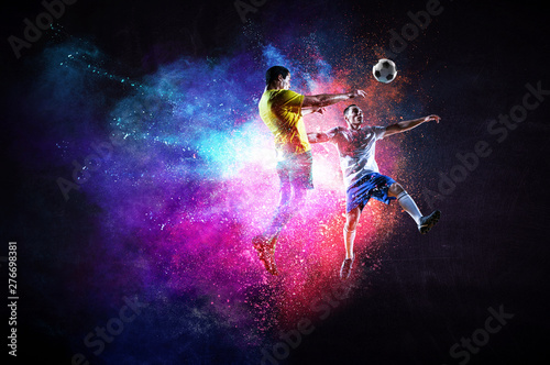 Soccer players in action. Mixed media