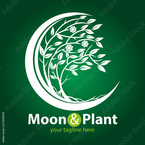 Vector abstract, moon and plant for agriculture or gardening business