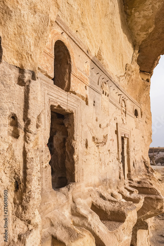 Entrance to the ancient Cavusin fortress and church Vaftizci Yahya, Saint John the Baptist in Cappadocia photo