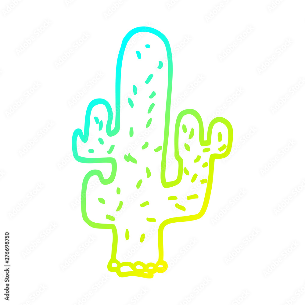 cold gradient line drawing cartoon cactus