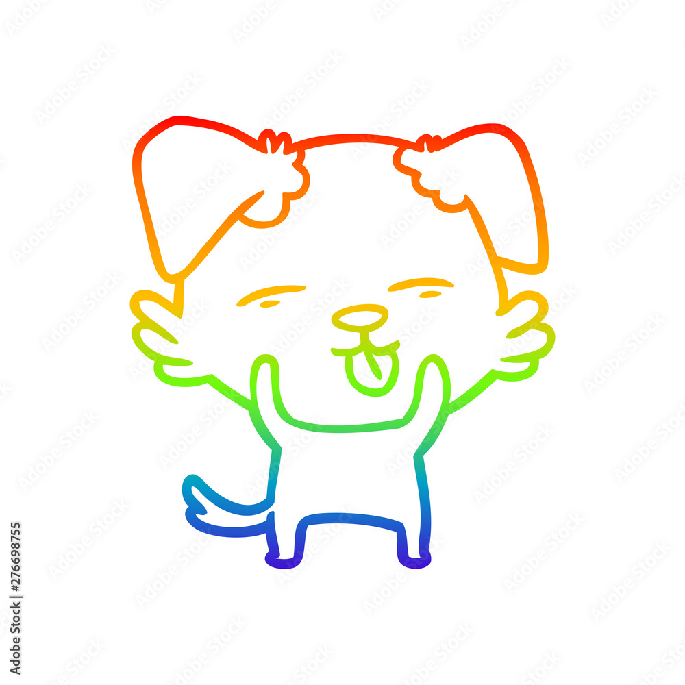rainbow gradient line drawing cartoon dog sticking out tongue