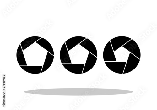 Five blade aperture shutter icons in trendy flat style. Vector Illustration EPS 10.