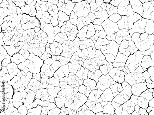 Fényképezés Structure cracked soil ground earth texture on white background, desert cracks,Dry surface Arid in drought land floor has many grooves and scratches