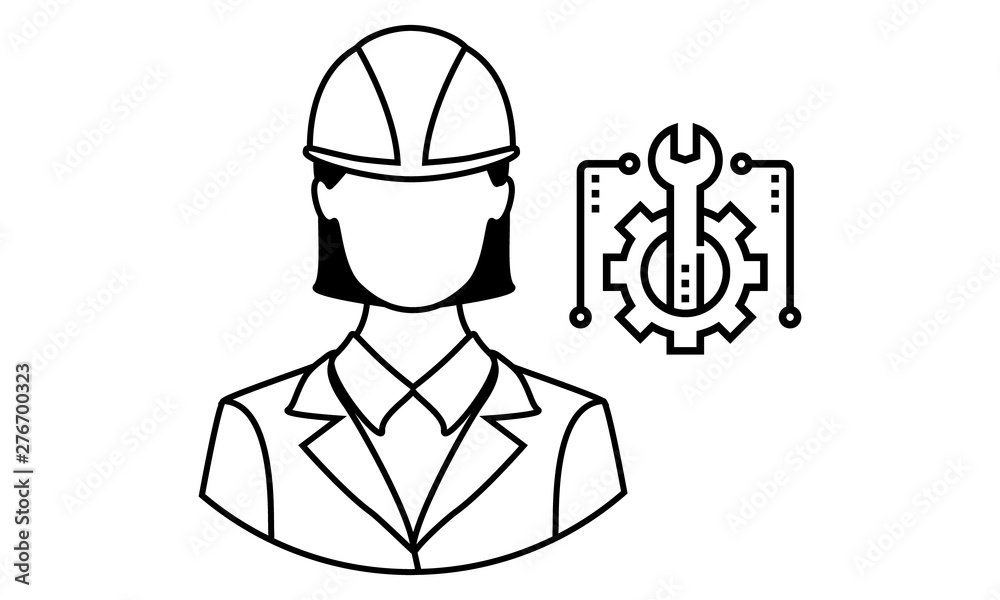 Female engineer icon with helmet for construction and design Female engineer icon with helmet for construction and design