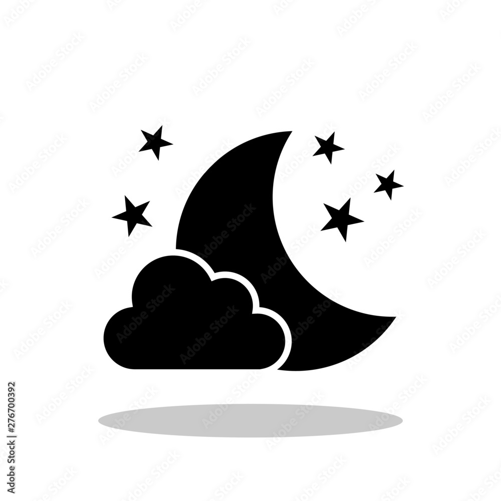 Night with moon and stars icon in flat style. Night symbol for your web
