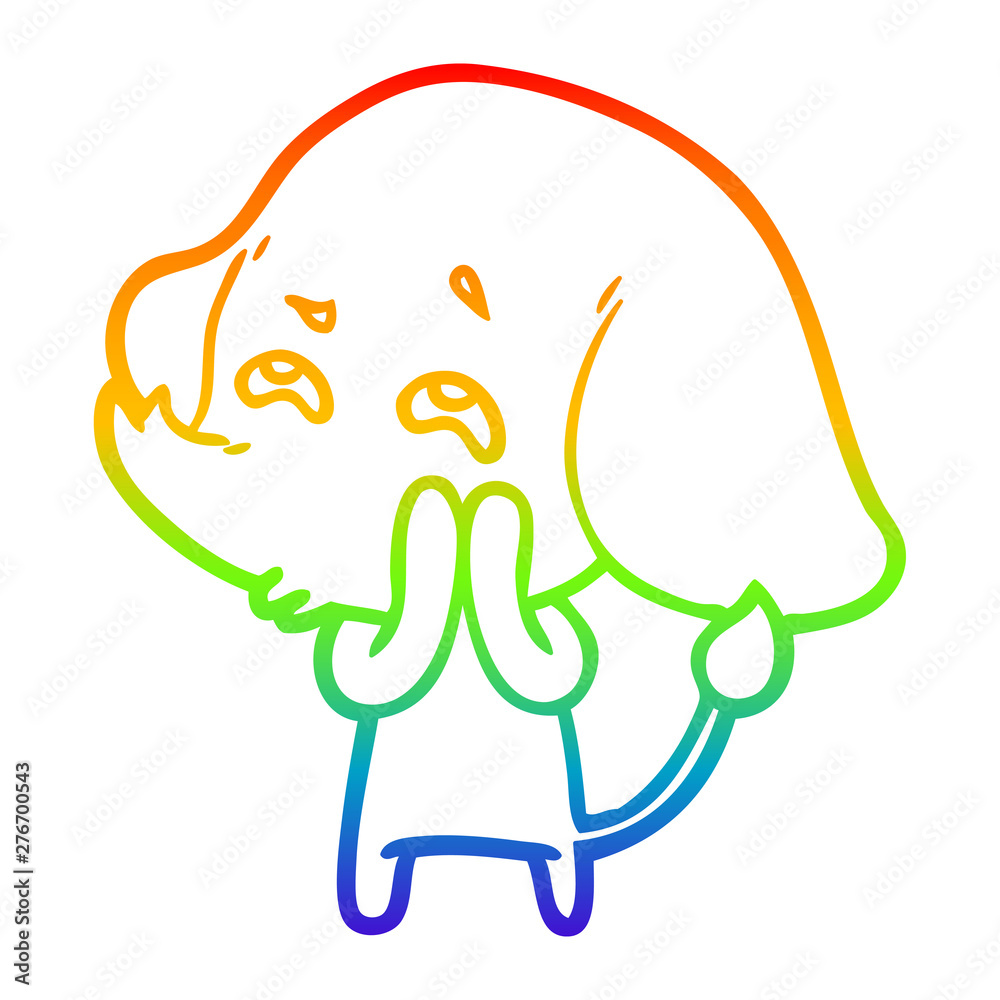 rainbow gradient line drawing cartoon elephant remembering