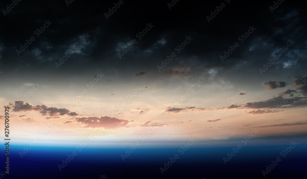 Fototapeta premium Sunrise on planet orbit, space beauty