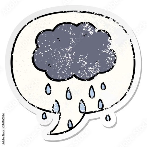 cartoon cloud raining and speech bubble distressed sticker