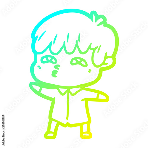 cold gradient line drawing cartoon curious man