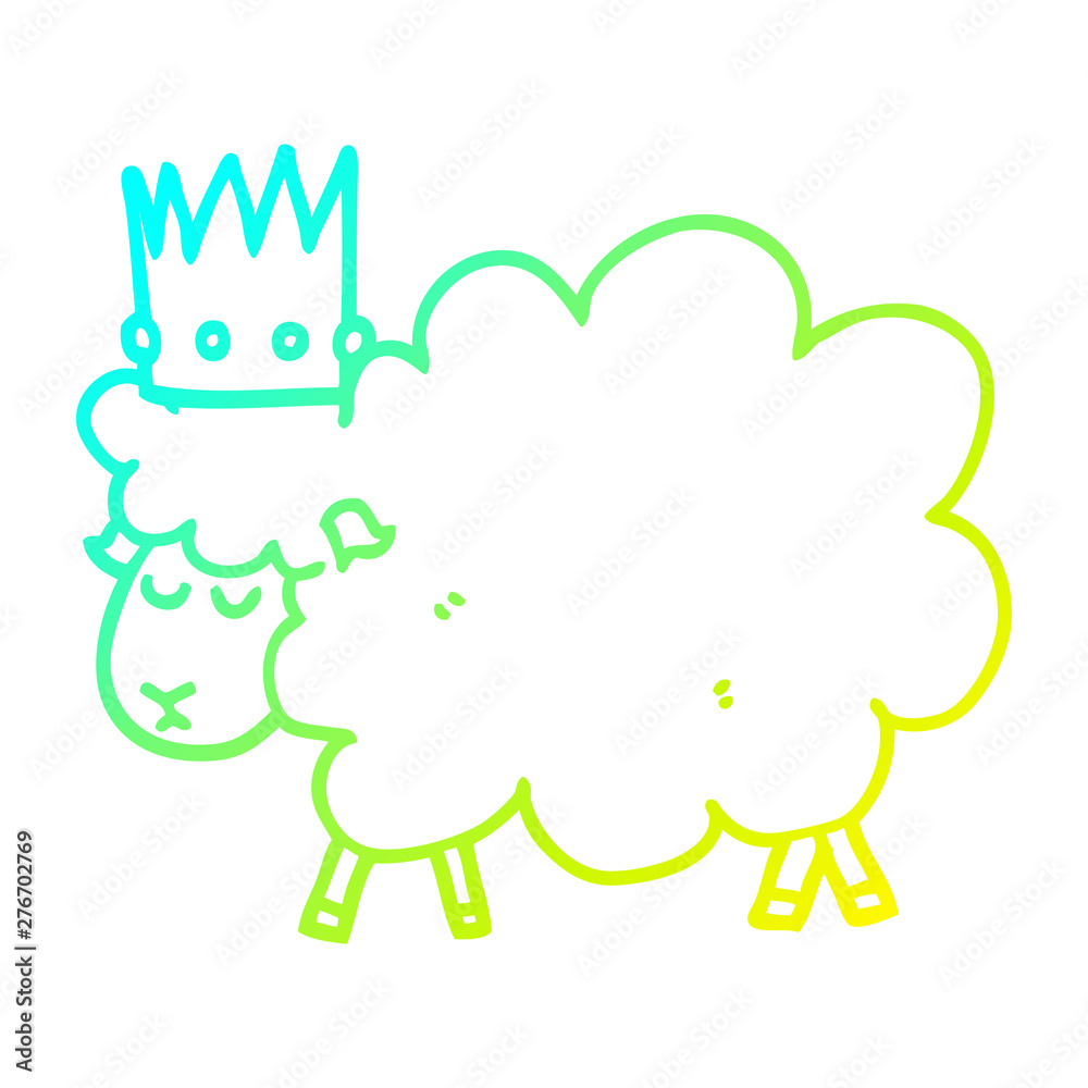 cold gradient line drawing cartoon sheep wearing crown cold gradient line drawing cartoon sheep wearing crown