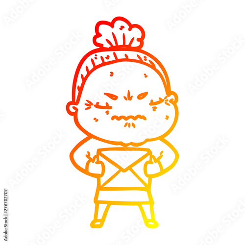 warm gradient line drawing cartoon annoyed old lady
