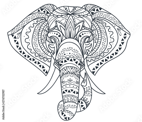 Indian elephant in style mihendi on a white background