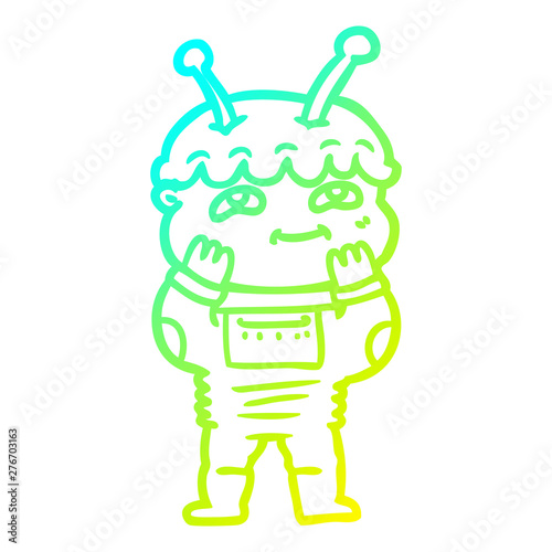 cold gradient line drawing surprised cartoon spaceman
