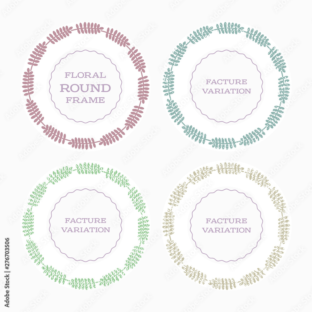 Isolated vector illustration. Round floral frame with stylized leaves. Color silhouette on white background. Isolated vector illustration. Round floral frame with stylized leaves. Color silhouette on white background.
