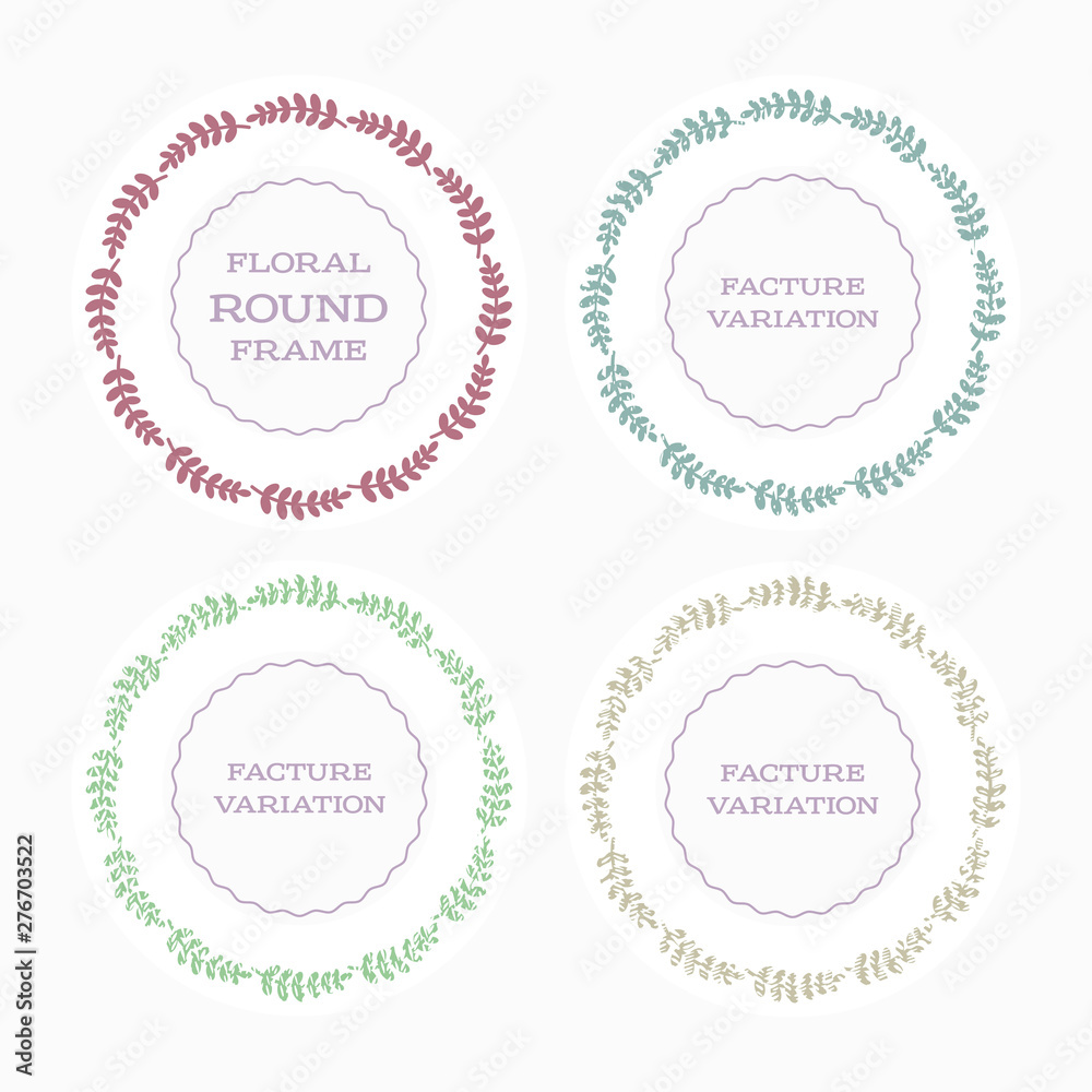Isolated vector illustration. Round floral frame with stylized leaves. Color silhouette on white background. Isolated vector illustration. Round floral frame with stylized leaves. Color silhouette on white background.