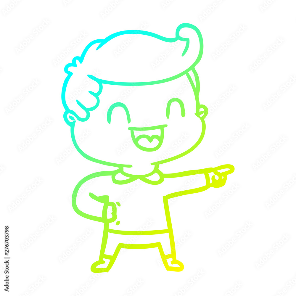 cold gradient line drawing cartoon happy man pointing