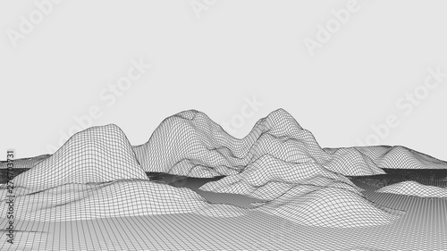 Vector wireframe 3d landscape. Technology grid illustration.