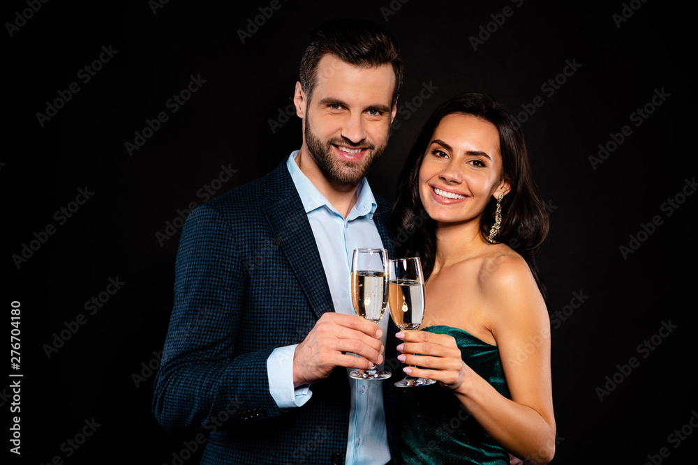 Close-up family portrait of his he her she nice-looking well-dressed adorable fascinating attractive classy glamorous lovely luxurious smart cheerful cheery two person congrats isolated over black Close-up family portrait of his he her she nice-looking well-dressed adorable fascinating attractive classy glamorous lovely luxurious smart cheerful cheery two person congrats isolated over black