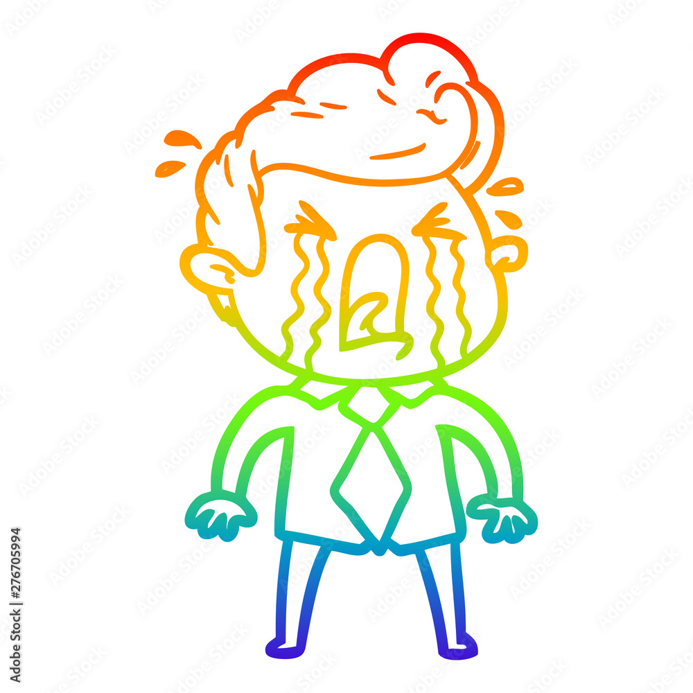 rainbow gradient line drawing cartoon crying man