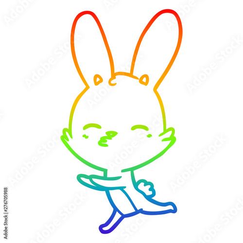 rainbow gradient line drawing curious bunny cartoon