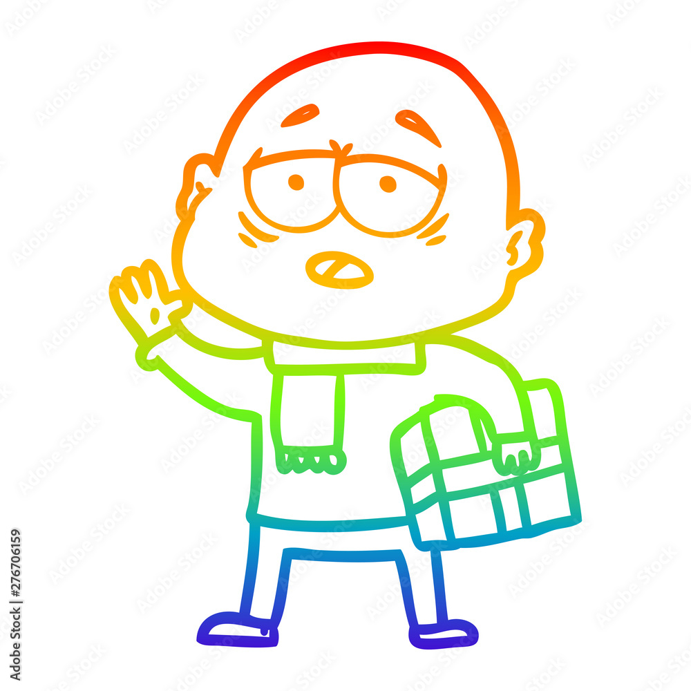 rainbow gradient line drawing cartoon tired bald man rainbow gradient line drawing cartoon tired bald man