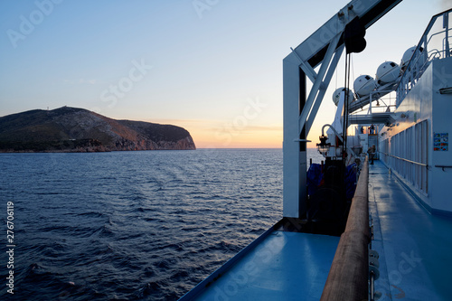 Sunrise view from a ferry of corsica ferries before the arrival at Golfo Aranci 