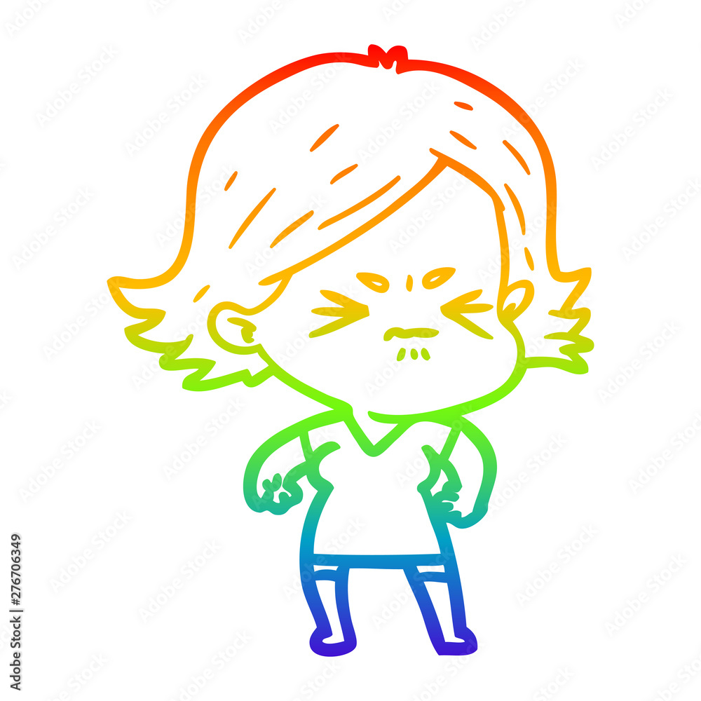 rainbow gradient line drawing cartoon angry woman rainbow gradient line drawing cartoon angry woman
