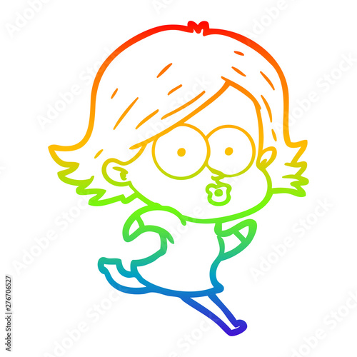 rainbow gradient line drawing cartoon girl pouting