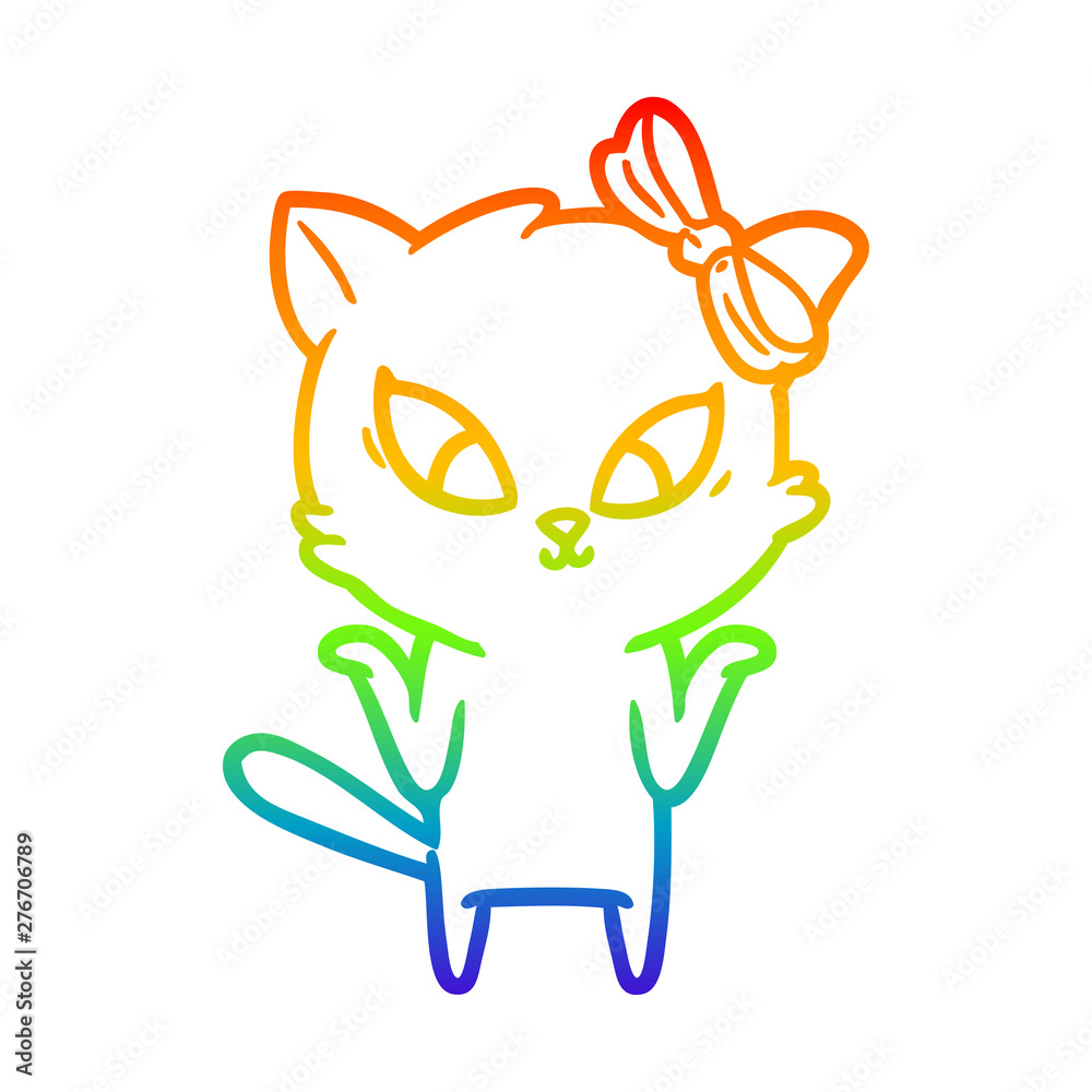 Fototapeta premium rainbow gradient line drawing cartoon cat