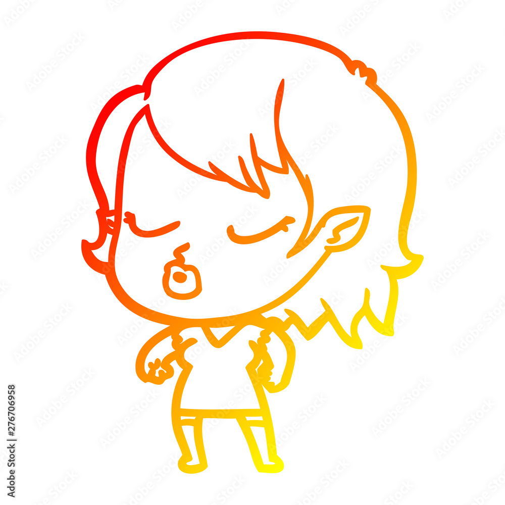 warm gradient line drawing cute cartoon vampire girl