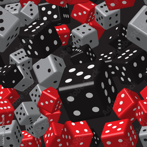 Red Gray Black Dice Seamless Pattern, 3D Illustration