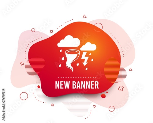 Fluid badge. Storm bad weather sign icon. Clouds with thunderstorm. Gale hurricane symbol. Destruction and disaster from wind. Insurance symbol. Abstract shape. Gradient storm icon. Vector