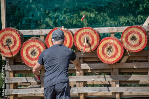 A man is ready for throwing axe on competition.