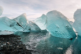 Iceberg at crystal black beach in south Iceland, Jokulsarlon Glacial Lagoon