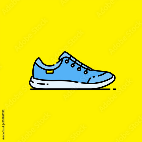 Training shoes line icon. Blue sports running footwear symbol. Gym fitness trainers graphic isolated on pink background. Vector illustration.