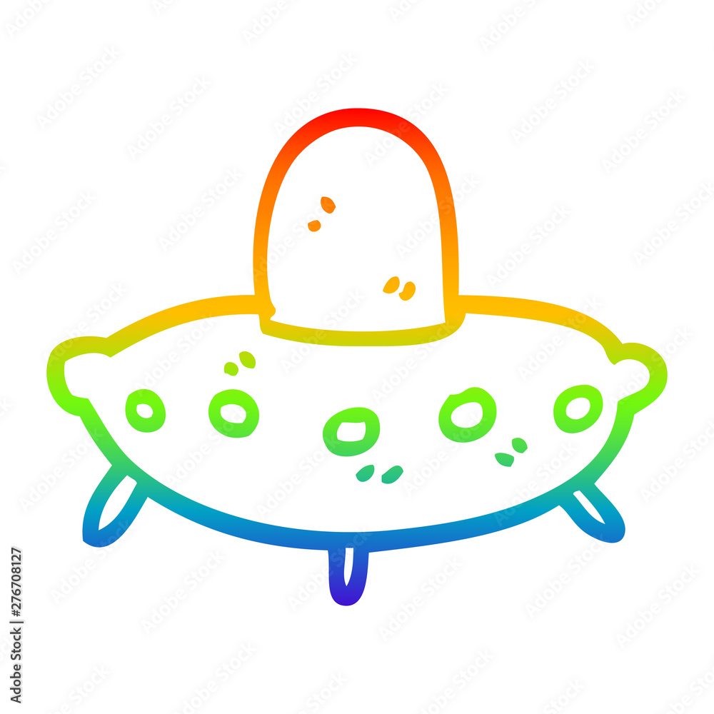 Fototapeta premium rainbow gradient line drawing cartoon alien spaceship